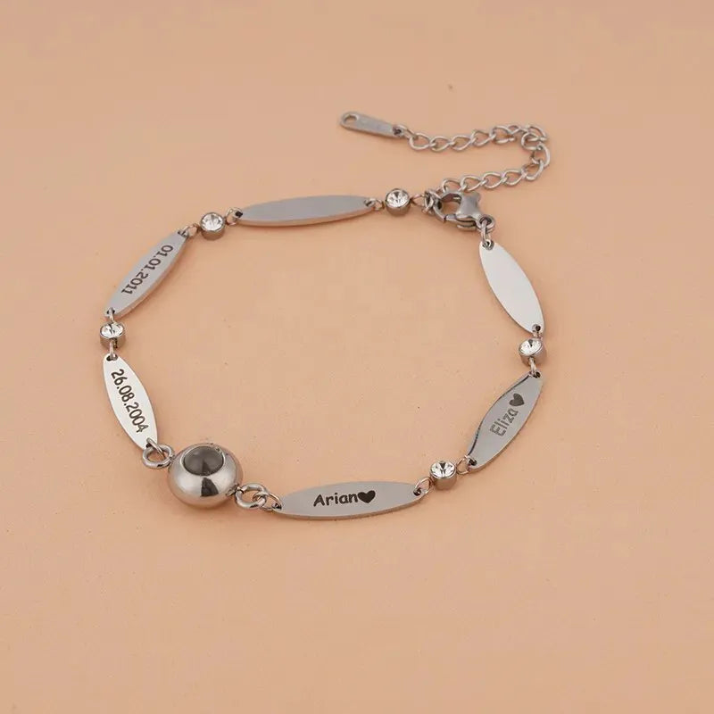 Bracelet Photo Gravé avec Prénoms - Argent / 6