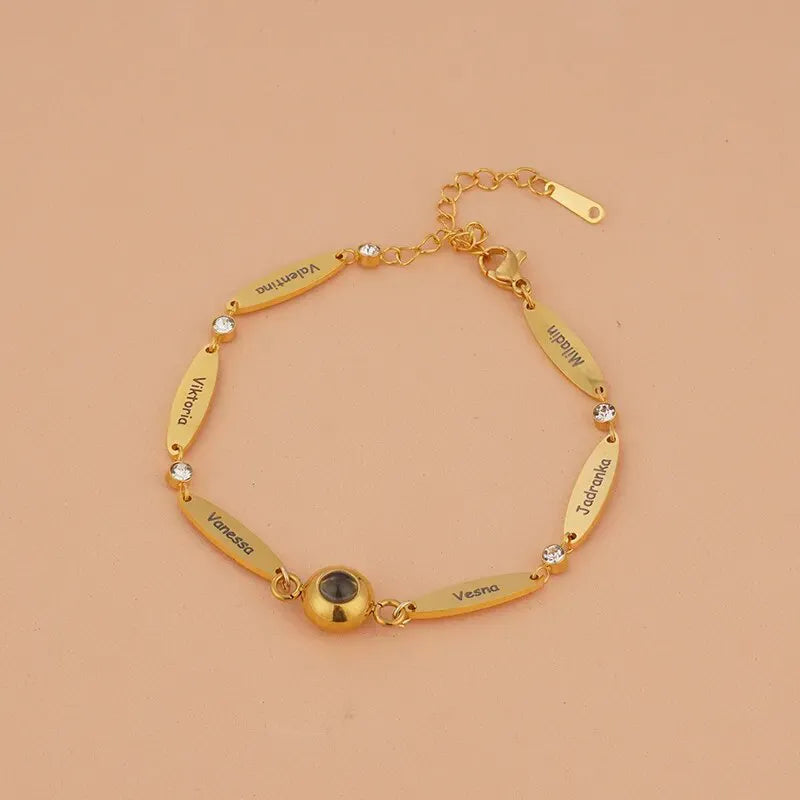 Bracelet Photo Gravé avec Prénoms - Or / 6