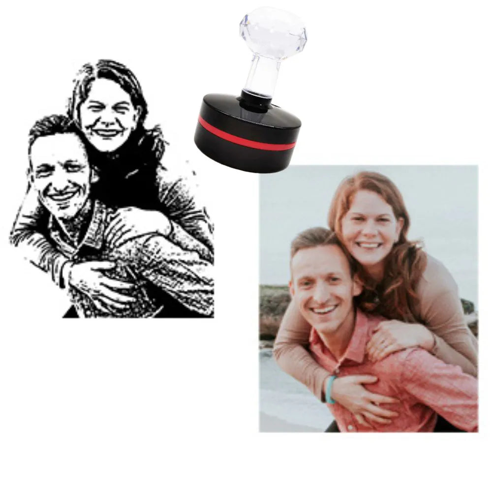 Tampon Personnalisé Prénom + Photo - Rouge / Photo brute