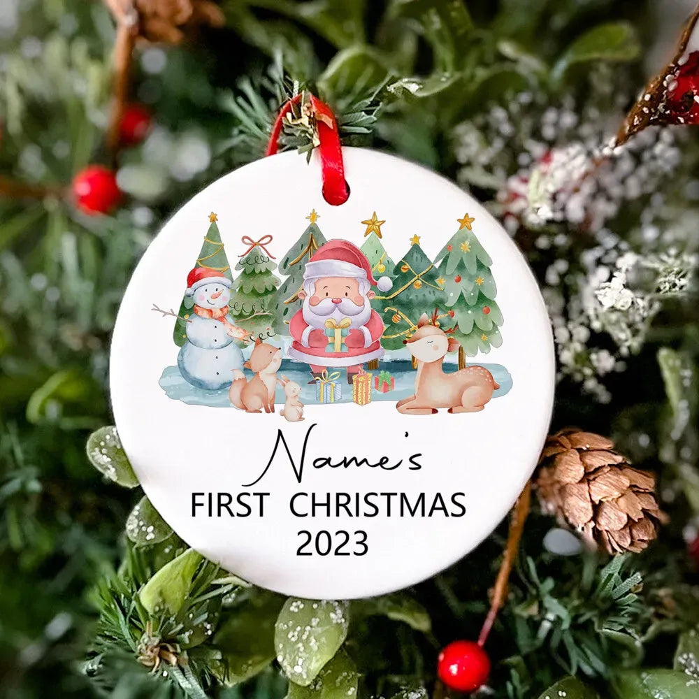 Boule Noël Personnalisée Prénom - Sapin et Père Noël