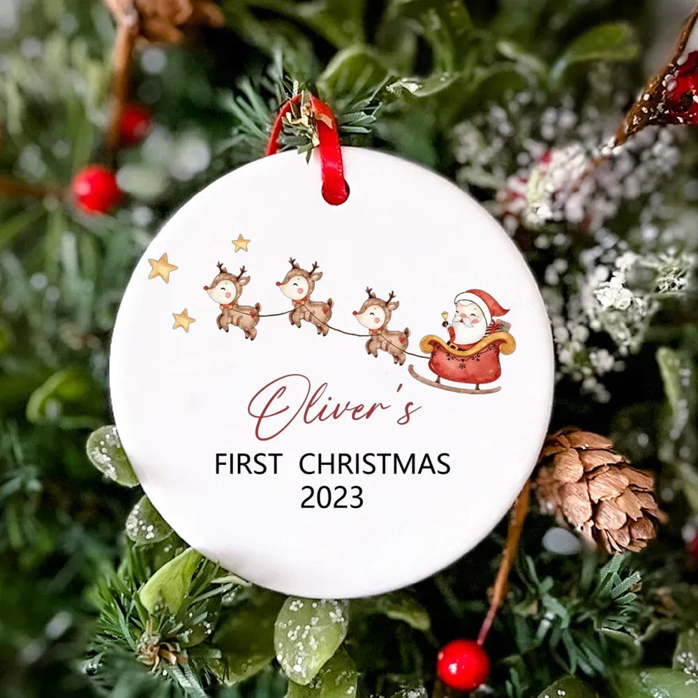 Boule Noël Personnalisée Prénom - Père Noël sur le traineau