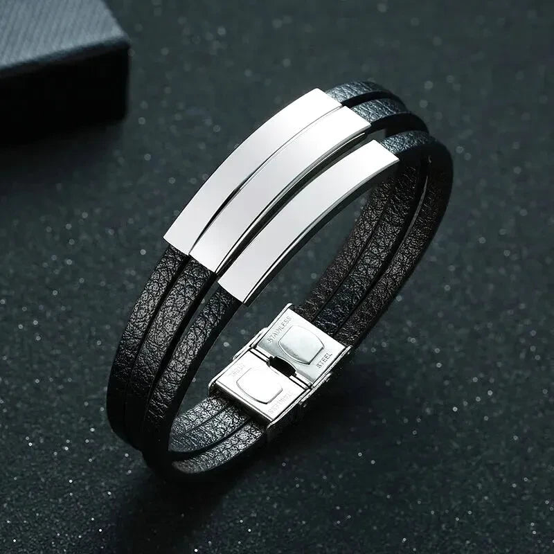 Bracelet Cuir Homme Personnalisé - Argent