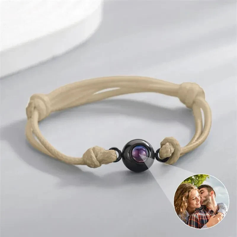 Bracelet de Projection Photo Personnalisé - Beige / Or