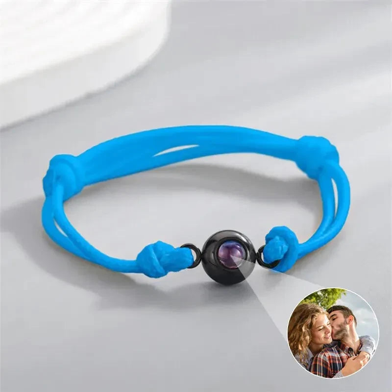 Bracelet de Projection Photo Personnalisé - Bleu / Or