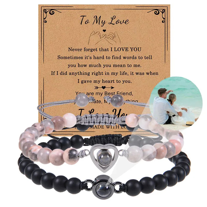 Bracelet Duo Couple Personnalisé - Pierre et Noir