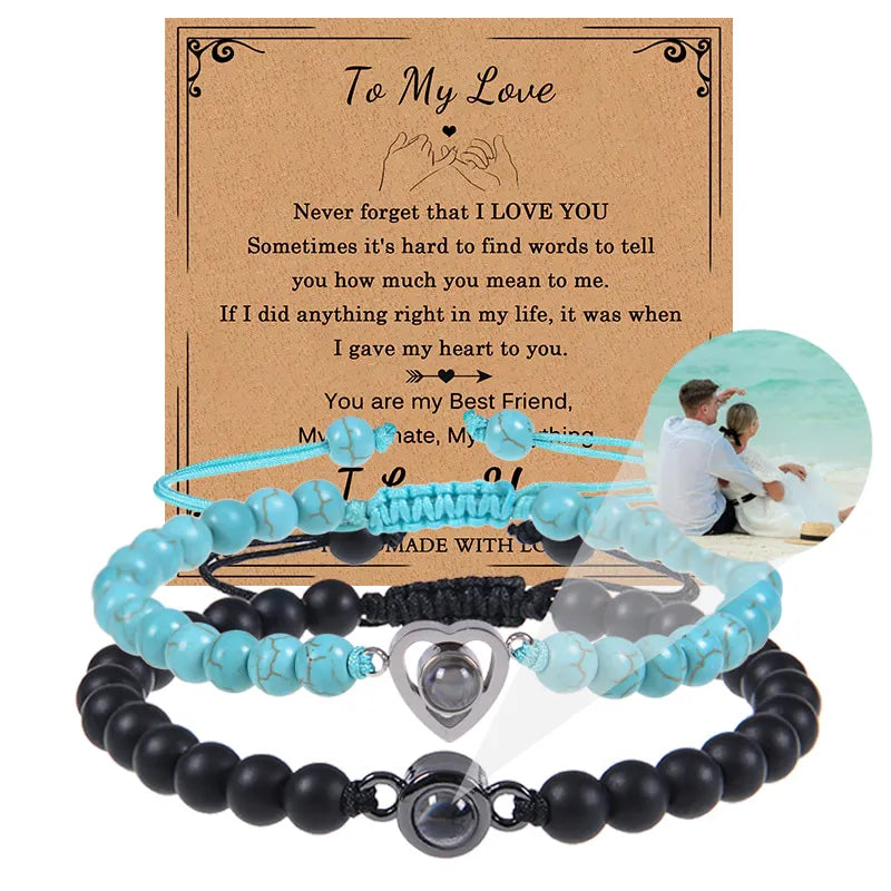 Bracelet Duo Couple Personnalisé - Bleu et Noir