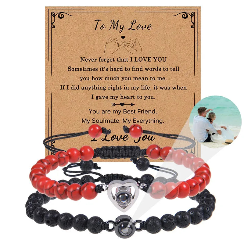 Bracelet Duo Couple Personnalisé - Rouge et Noir