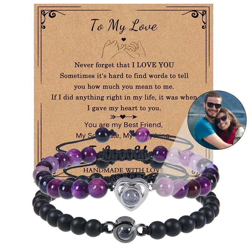 Bracelet Duo Couple Personnalisé - Violet et Noir