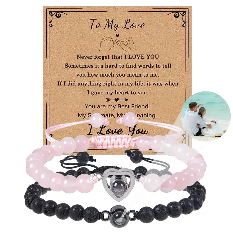 Bracelet Duo Couple Personnalisé - Rose et Noir