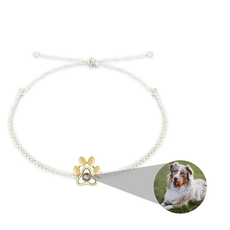 Bracelet Patte de Chien avec Photo - Blanc / Or / Argent 925