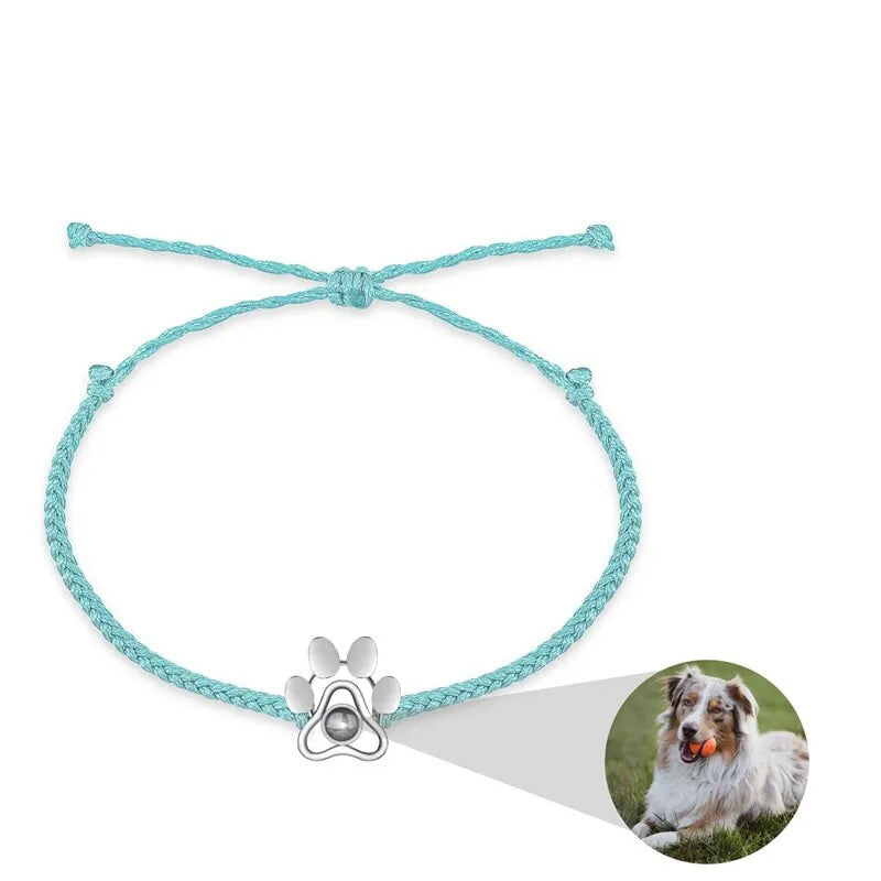 Bracelet Patte de Chien avec Photo - Bleu / Or / Argent 925