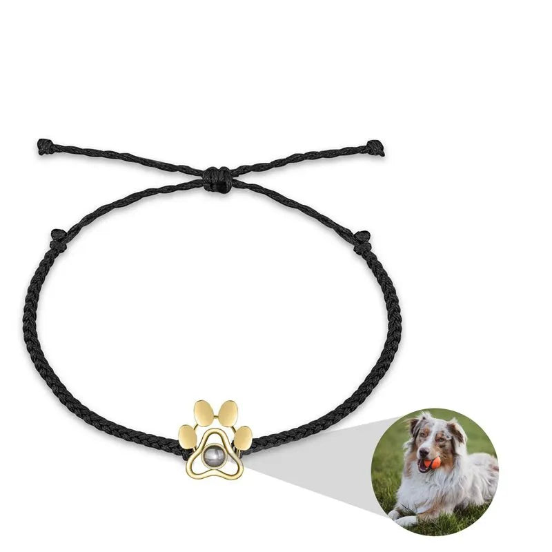 Bracelet Patte de Chien avec Photo - Noir / Or / Argent 925