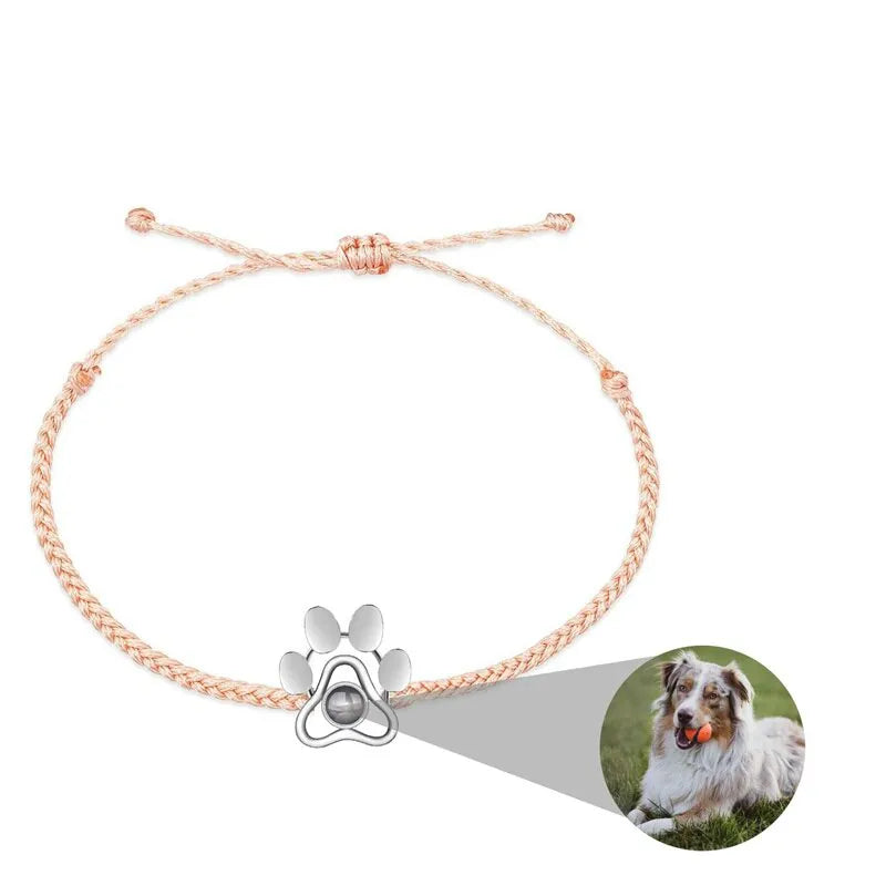Bracelet Patte de Chien avec Photo - Beige / Or / Argent 925