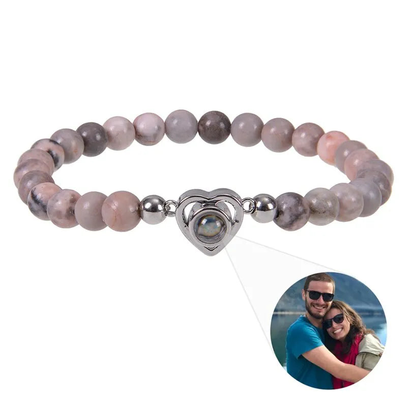 Bracelet Perle Photo - Pierre rose