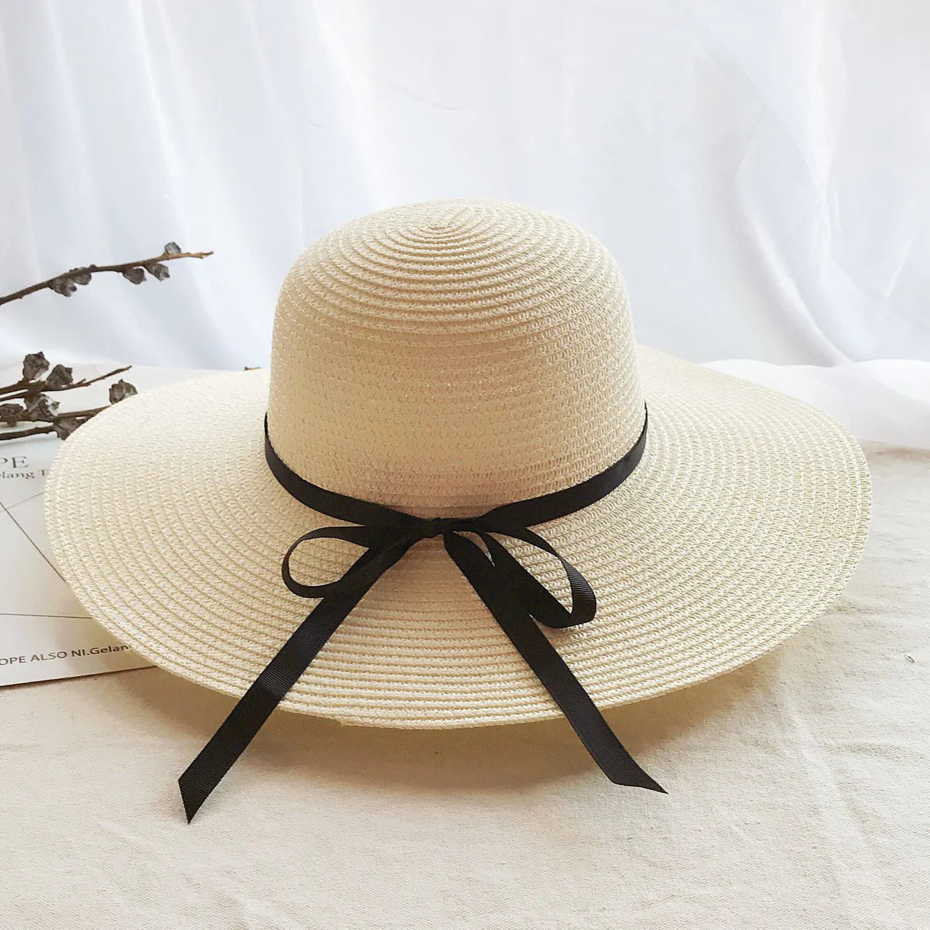 Chapeau de Paille Personnalisé Mariage - Ivoire / Or Rose
