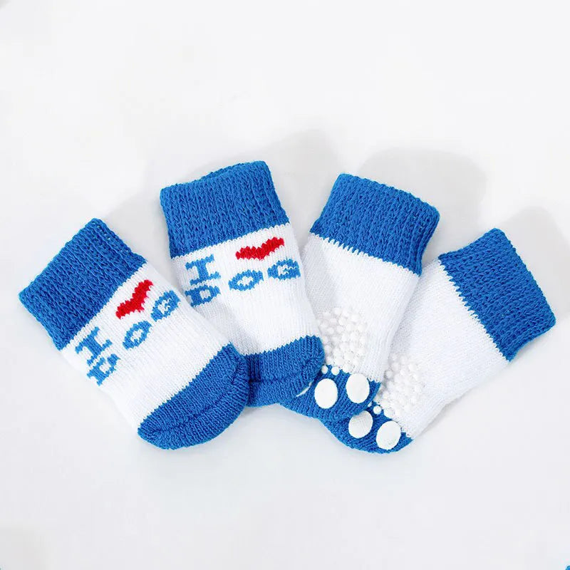 Chaussette Antidérapante Chien - Bleu et blanc / L (Largeur de 3.5cm)