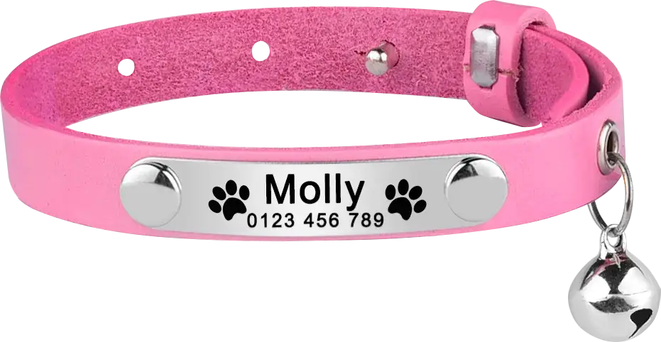 Collier Chat Cuir Personnalisable - Rose