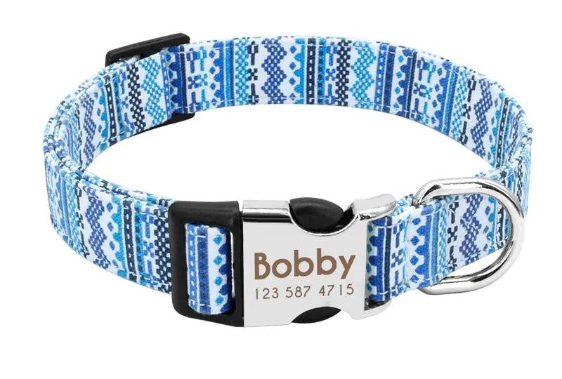Collier Chien Personnalisé Prénom - Bleu pixelisé / L