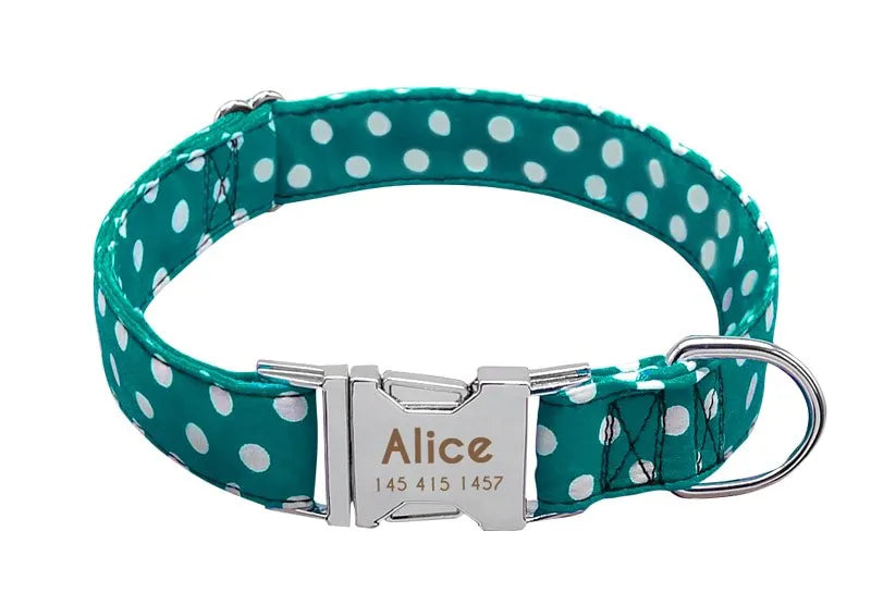 Collier Chien Personnalisé Prénom - Bleu à pois / L