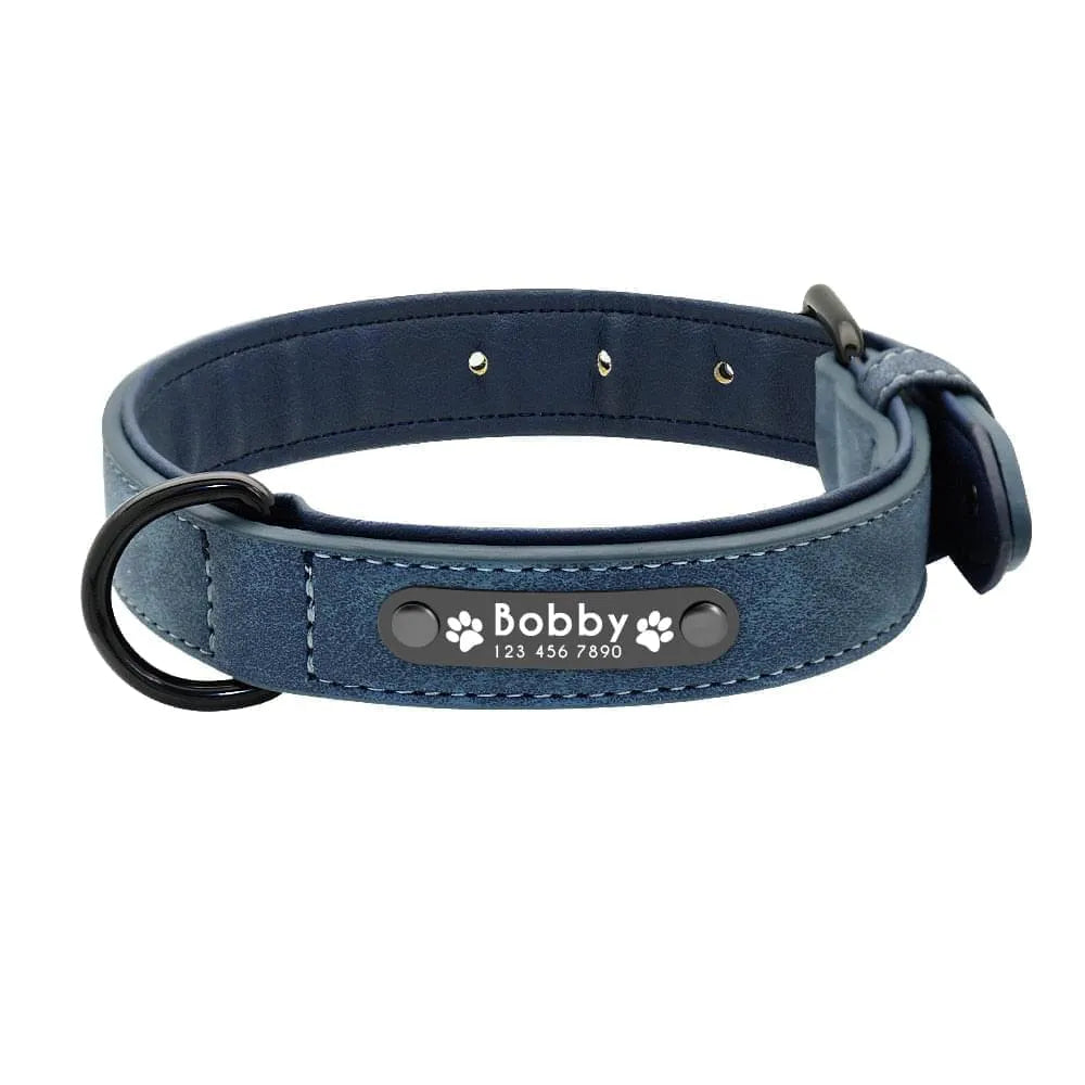 Collier Chien Personnalisé en Cuir - Bleu / XXL