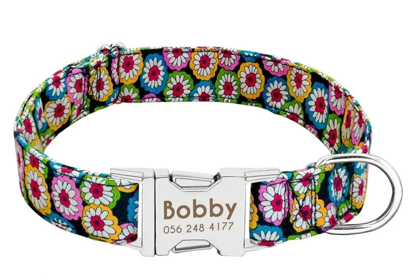 Collier Chien Personnalisé Prénom - Motif Fleur de hippie / L
