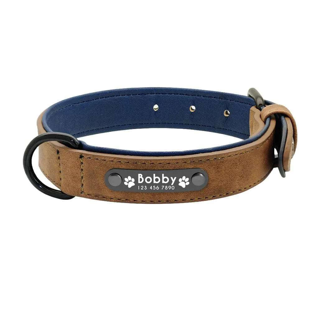 Collier Chien Personnalisé en Cuir - Marron / XXL