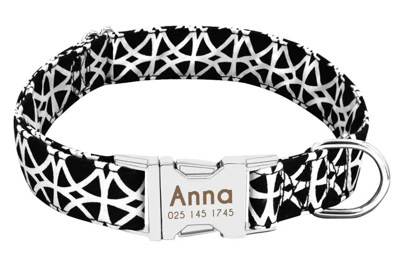 Collier Chien Personnalisé Prénom - Noir et blanc / L
