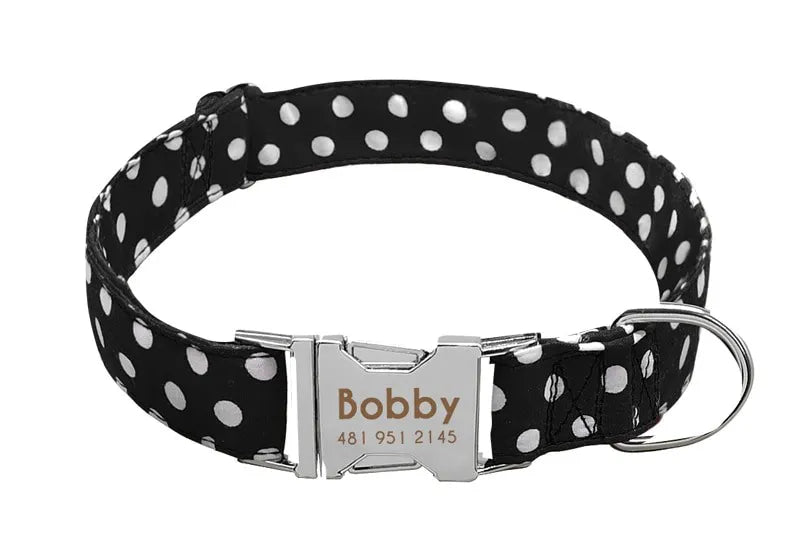 Collier Chien Personnalisé Prénom - Noir à pois / L