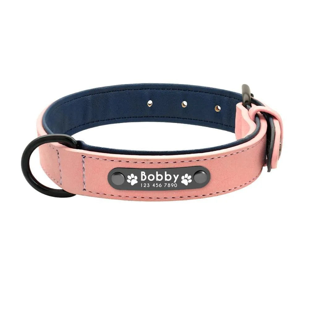 Collier Chien Personnalisé en Cuir - Rose / XXL