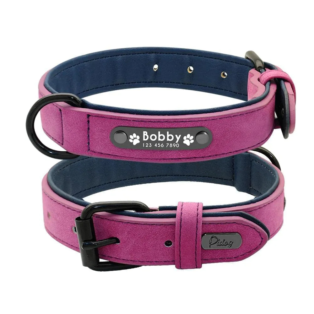 Collier Chien Personnalisé en Cuir - Violet / XXL