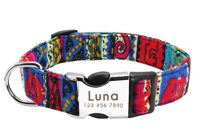 Collier Chien Personnalisé Prénom - Rouge à motifs / L