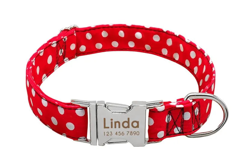 Collier Chien Personnalisé Prénom - Rouge à pois / L