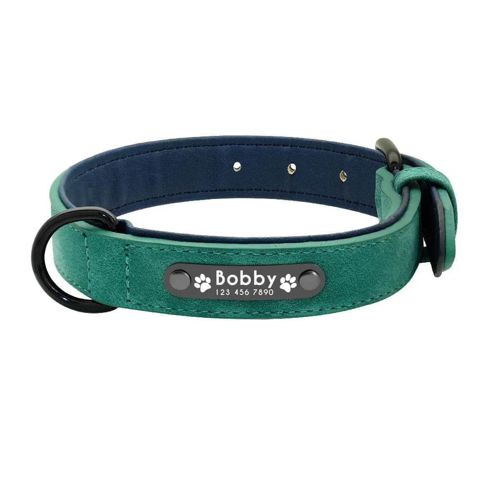 Collier Chien Personnalisé en Cuir - Vert / XXL