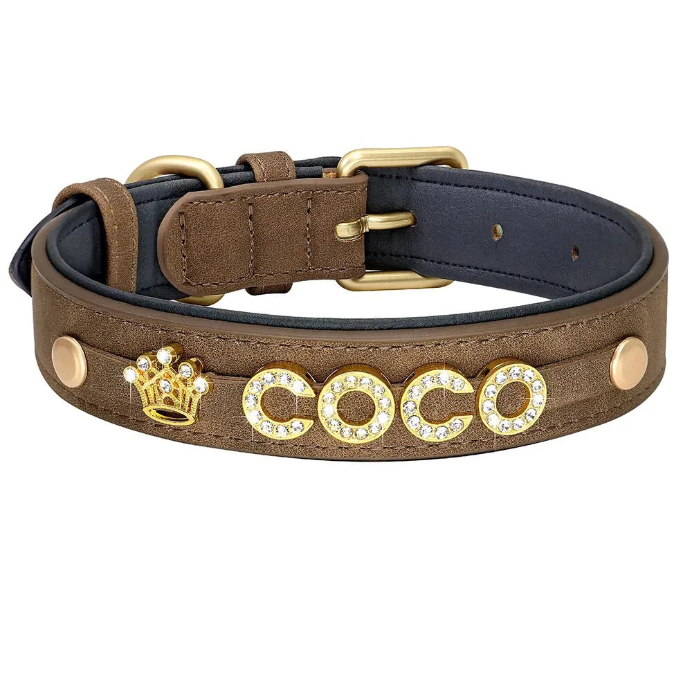 Collier Chien Strass - Marron / L