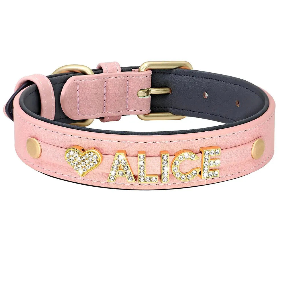 Collier Chien Strass - Rose / L