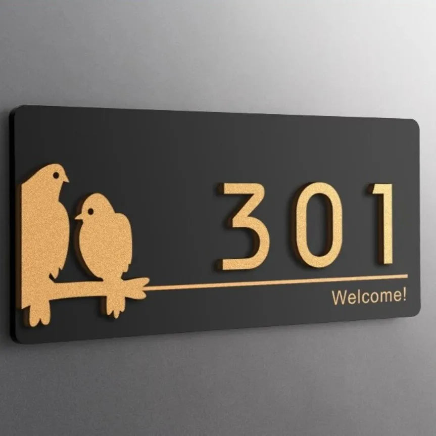 Plaque Numéro Maison Originale - Oiseaux / 24x11cm