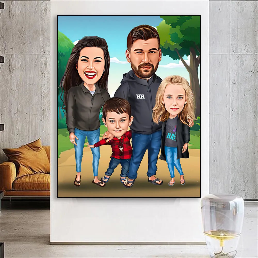 Portrait Famille Personnalisé - 80x120cm / Forêt