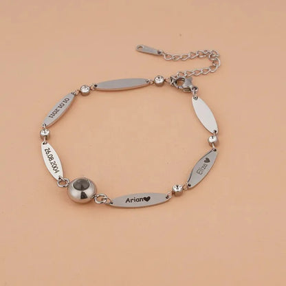 Bracelet Photo Gravé avec Prénoms - Argent / 6