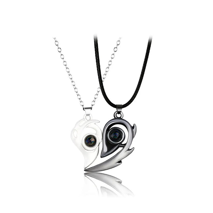 Collier Assorti Couple Cœur tribal blanc et noir