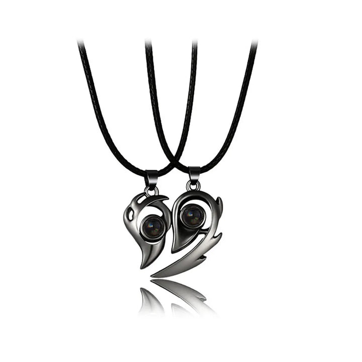 Collier Assorti Couple Cœur tribal noir