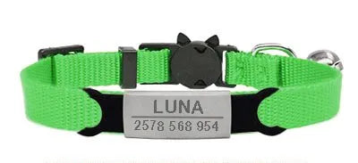 Collier pour Chat Personnalisé Vert Argenté