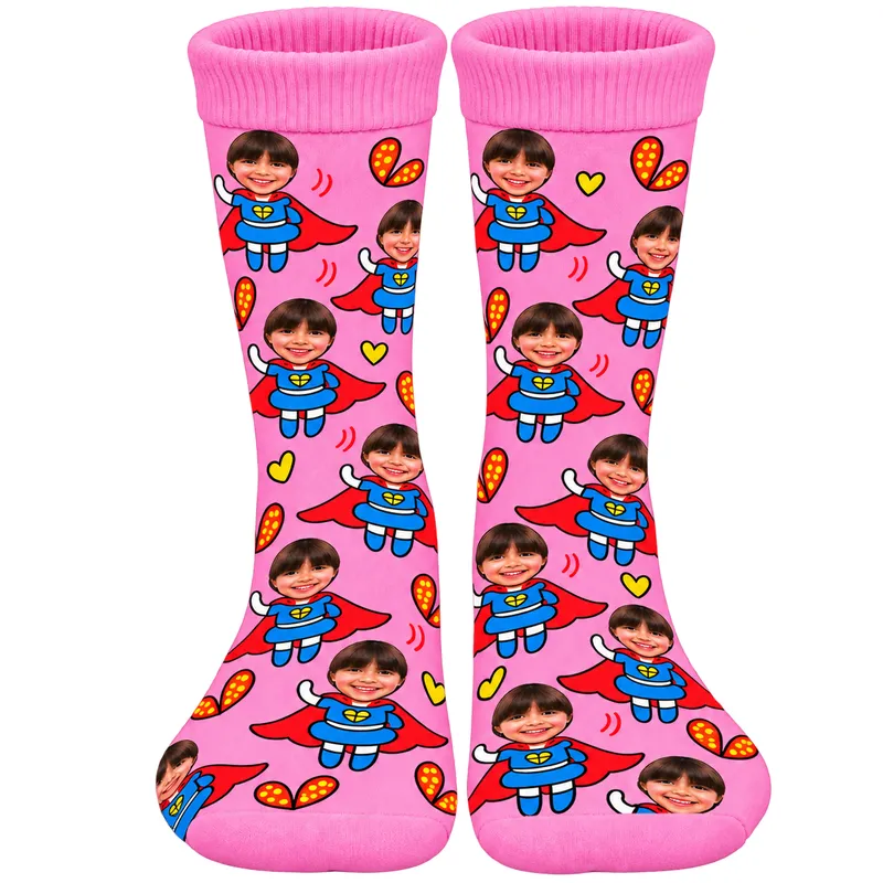 Chaussettes Personnalisées Super-héroïne Rose