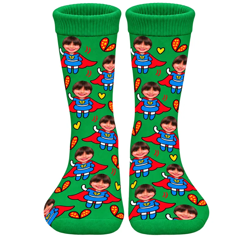 Chaussettes Personnalisées Super-héroïne Vert