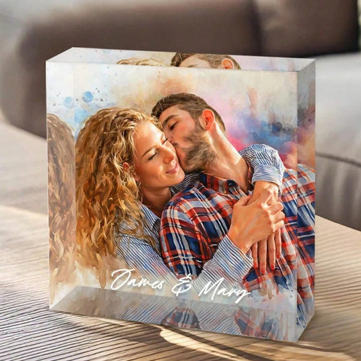 Bloc Photo Acrylique Personnalisé Rectangle Photo + Texte