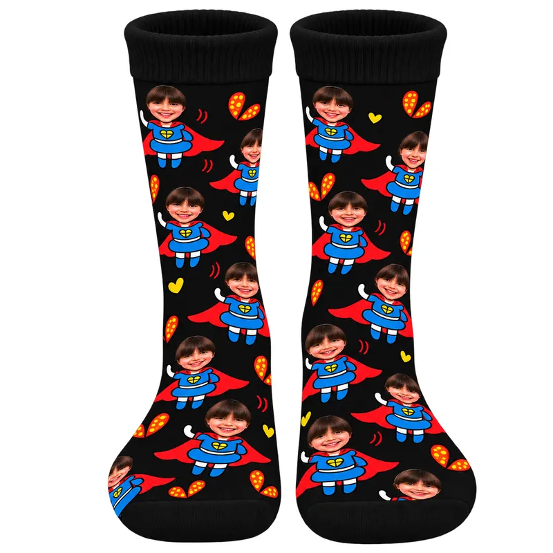 Chaussettes Personnalisées Super-héroïne Noir
