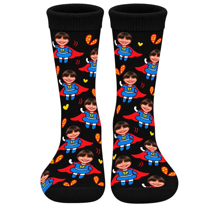 Chaussettes Personnalisées Super-héroïne Noir