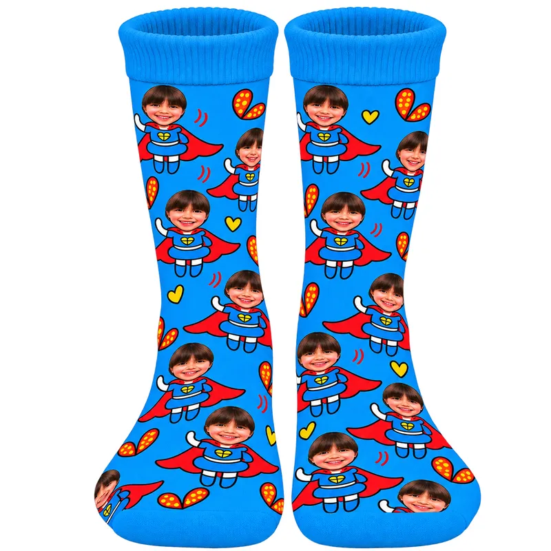 Chaussettes Personnalisées Super-héroïne Bleu