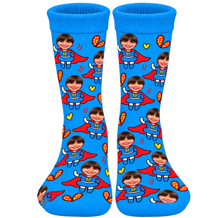 Chaussettes Personnalisées Super-héroïne Bleu