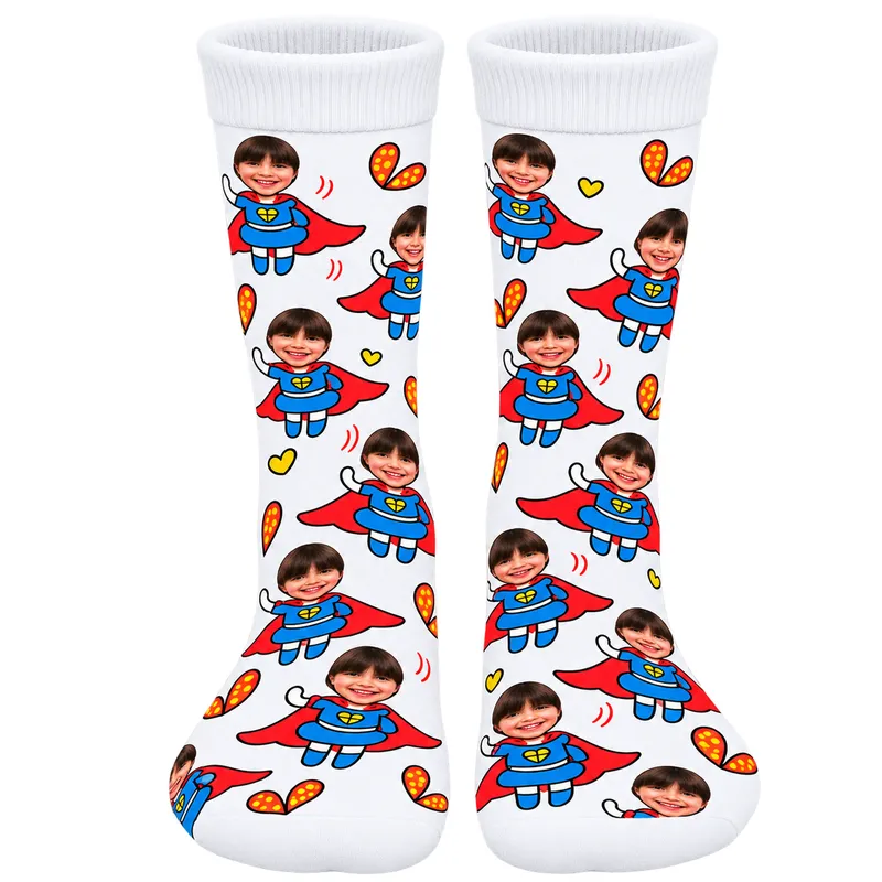 Chaussettes Personnalisées Super-héroïne Blanc