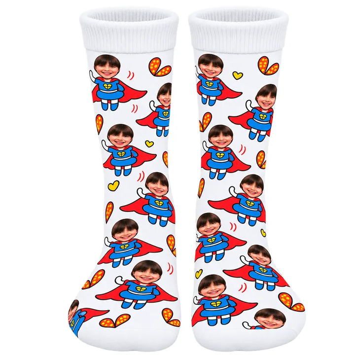 Chaussettes Personnalisées Super-héroïne Blanc